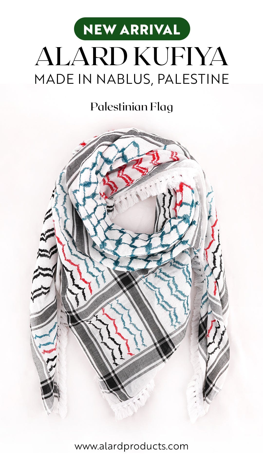ZAT -  F     Flag  Scarf NEW IN: Nabulsi Palestinian Flag Kufiya (Made in Palestine)