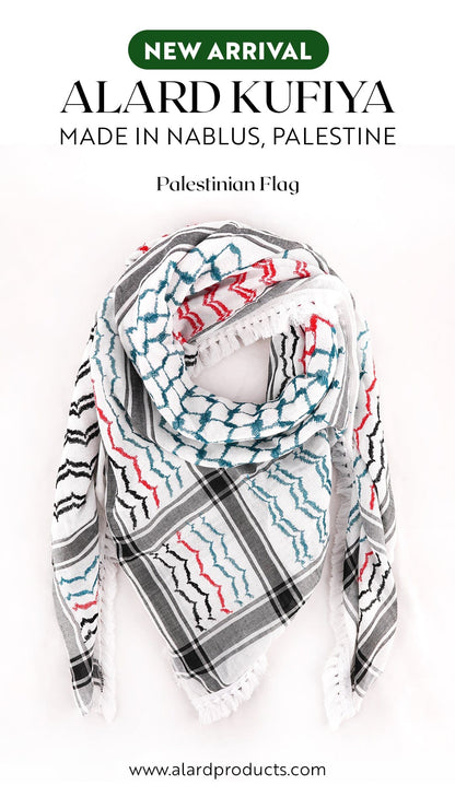 ZAT -  F     Flag  Scarf NEW IN: Nabulsi Palestinian Flag Kufiya (Made in Palestine)